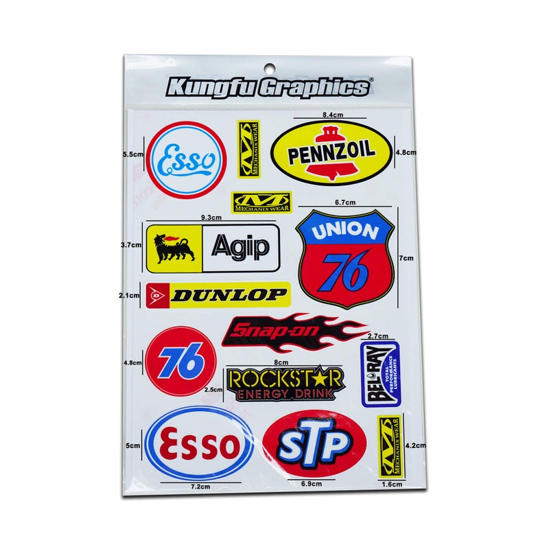Kungfu Graphics Sponsor Logo Racing Sticker Sheet Universal (7.2X 10.2 inch), White - Image 1